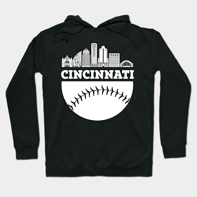 Cincinnati OH Baseball Skyline  Vintage Retro print Hoodie by Bluebird Moon